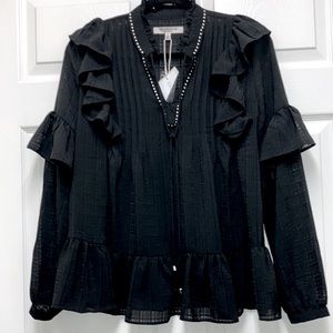 NWOT Free Generation Black Ruffled Blouse  Size Small